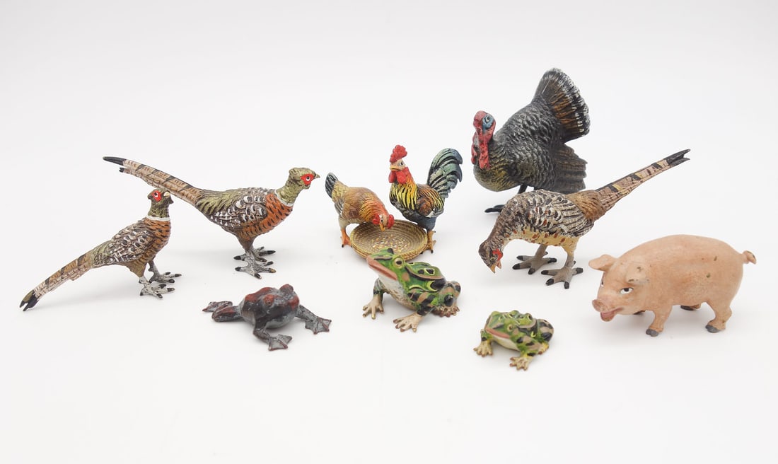 Antique Lot 9 Austrian Bronze Animals incl Gamebirds, Frogs, Pig, Chickens, Bergmann (1 of 12)