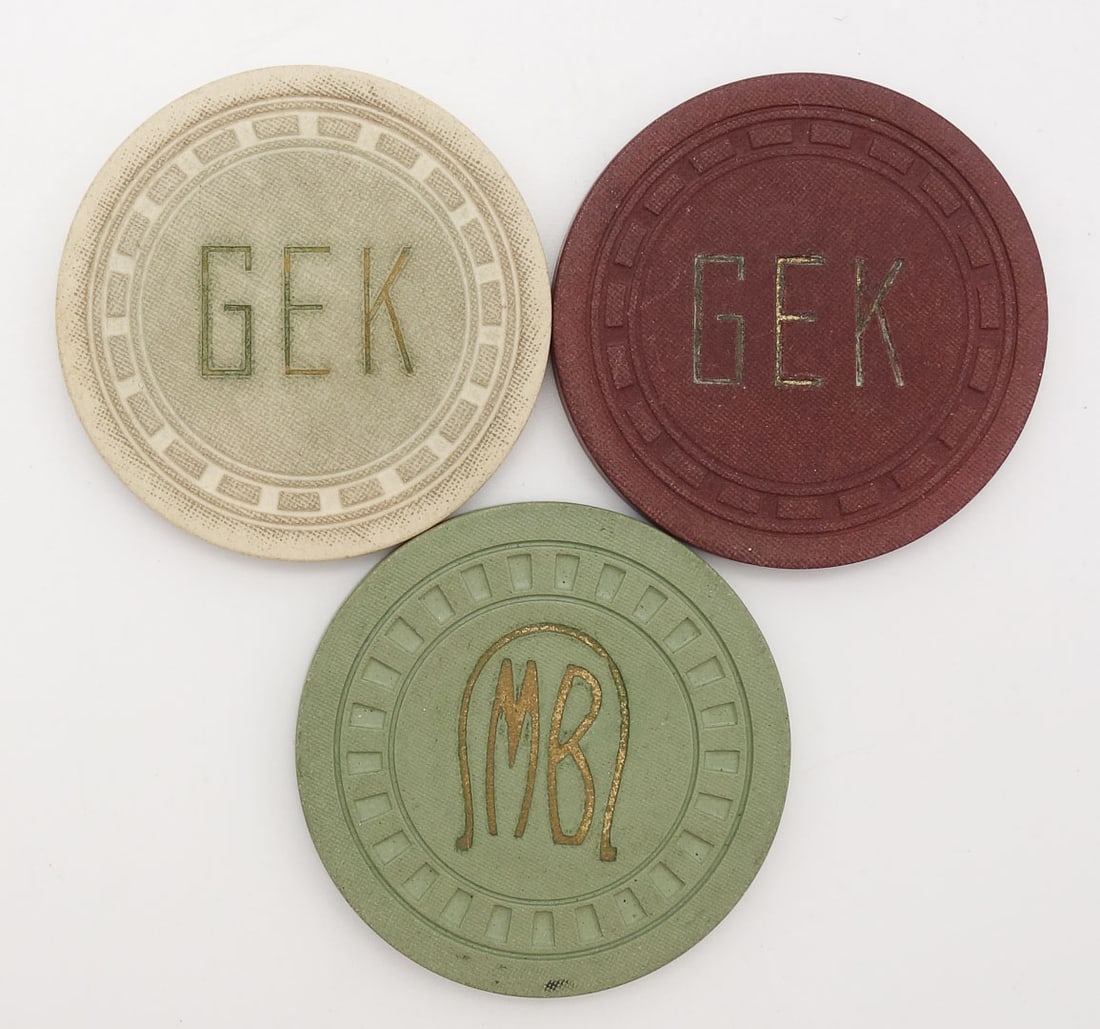 Antique Lot of 3 Saratoga Gambling Poker Chips Meadow Brook and Newman's Lake House Casino (1 of 3)