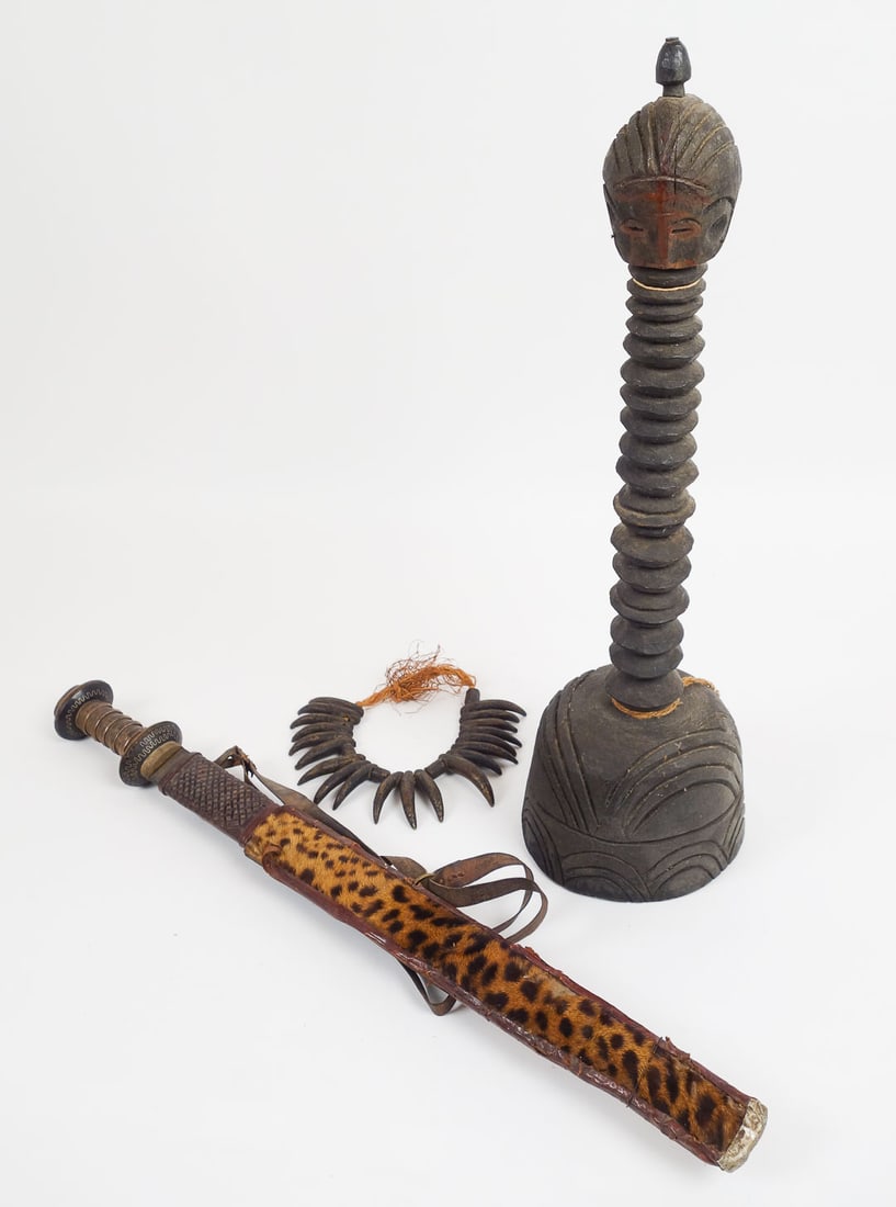 Antique West African Leopard Society Sword, Necklace, Carved Wooden Club (1 of 14)
