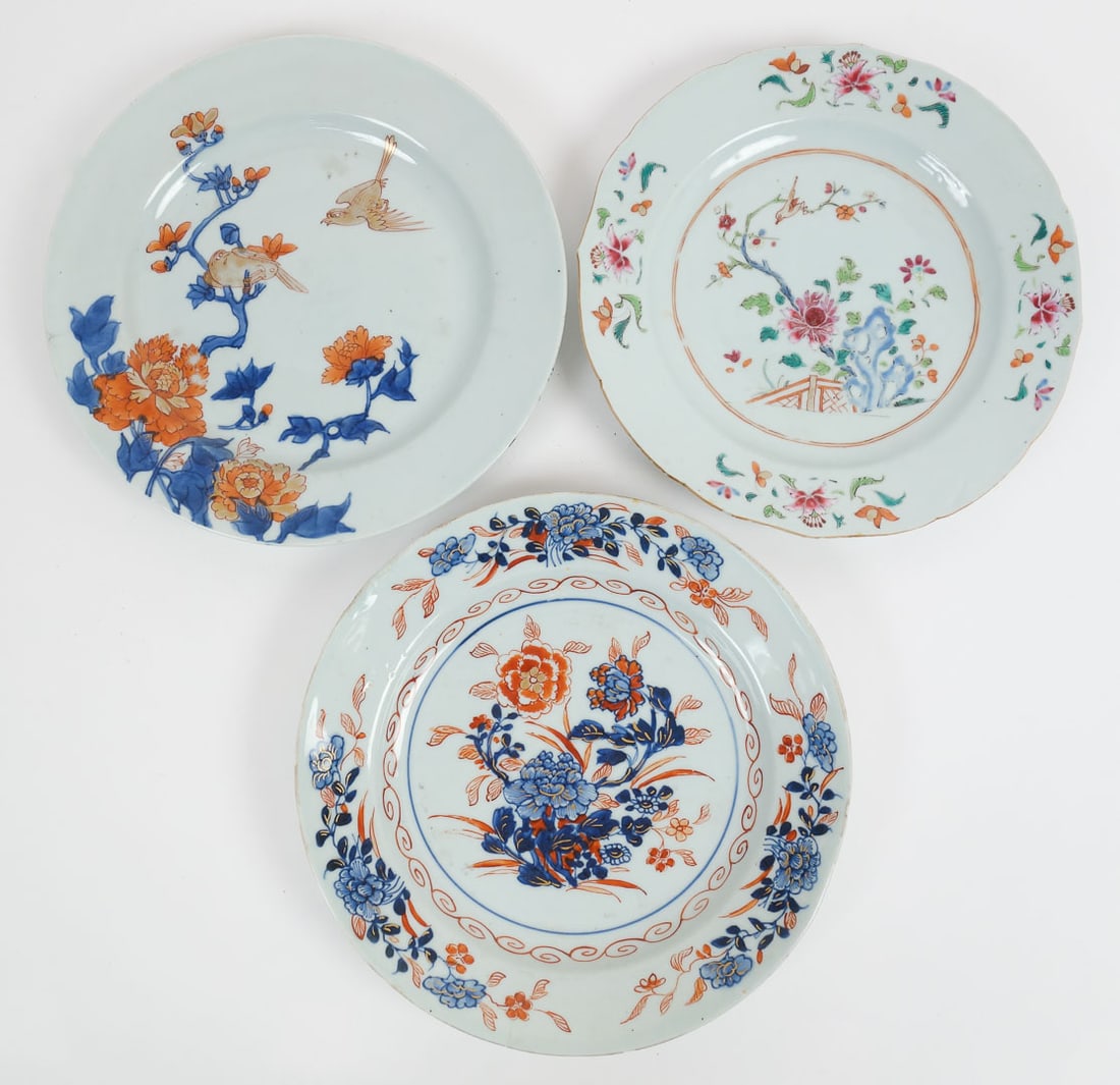 Antique 3 Chinese Export Porcelain Plates incl Birds and Flowers (1 of 8)