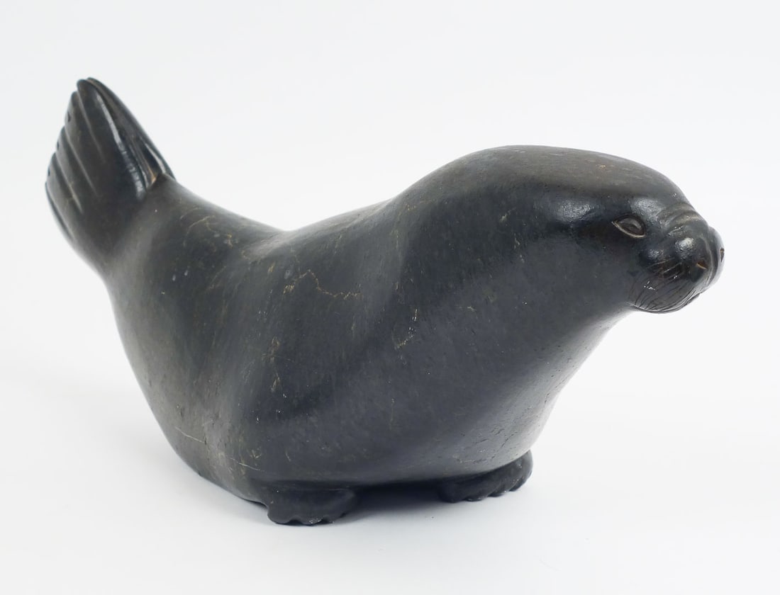 Alaskan Inuit Carved Green Argillite Sculpture of a Seal (1 of 7)