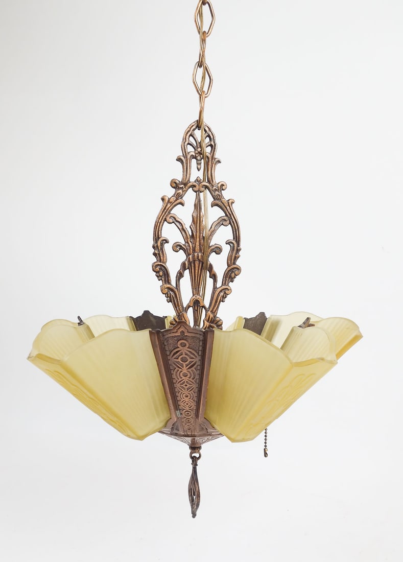 Antique Art Deco Fountain Slip Shade Hanging Light Fixture Chandelier (1 of 17)