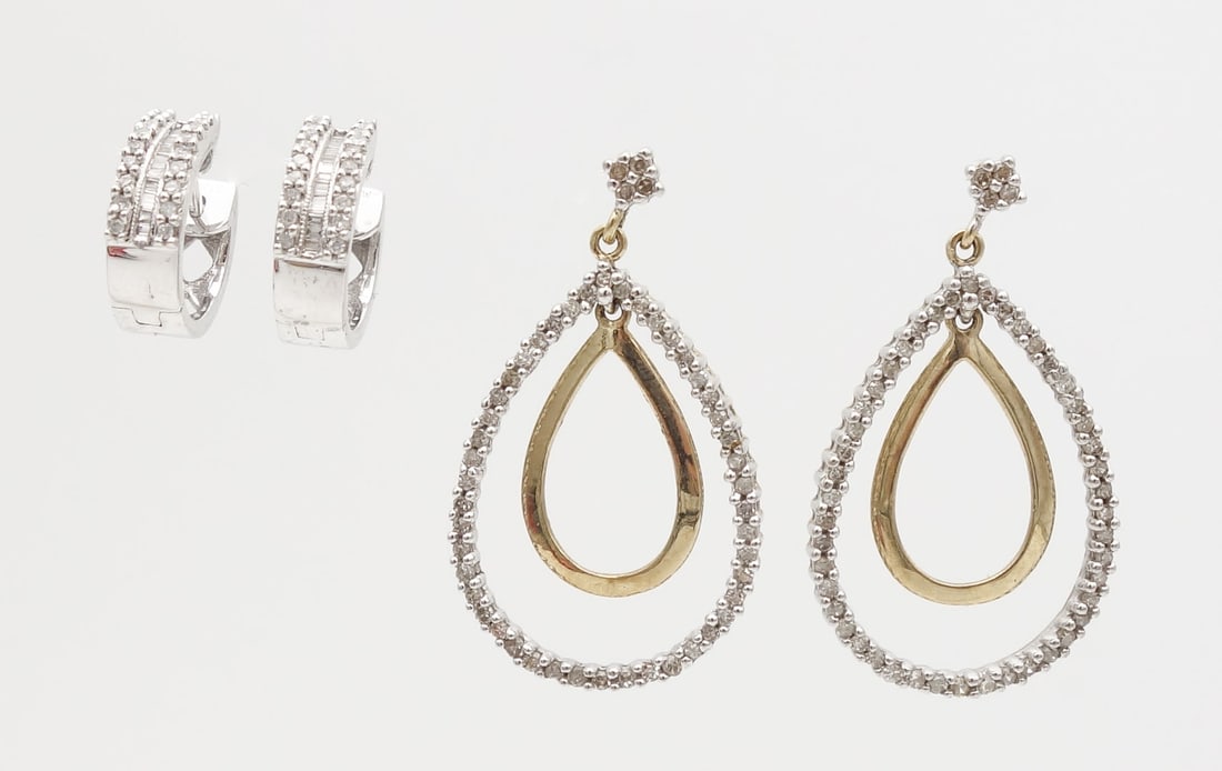 Vintage 2 Pairs Solid Gold Diamond Earrings (1 of 3)