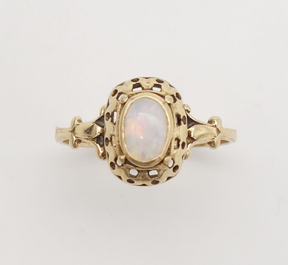 Vintage Designer Ed Levin 14K Gold Australian Red Fire Opal Ring Size 5.75 (1 of 7)