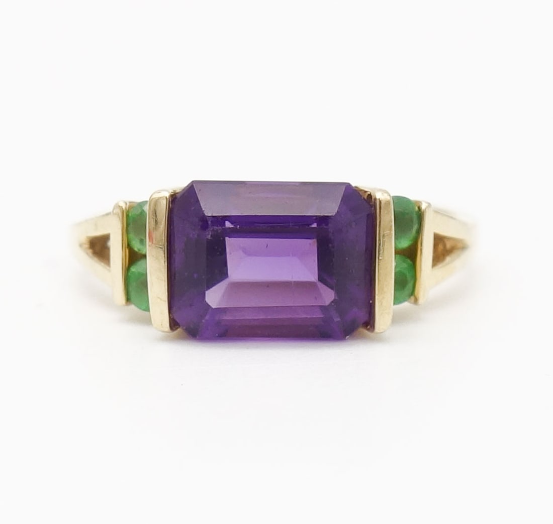 Vintage 14K Gold Amethyst Emerald Ring Size 5.25 (1 of 5)