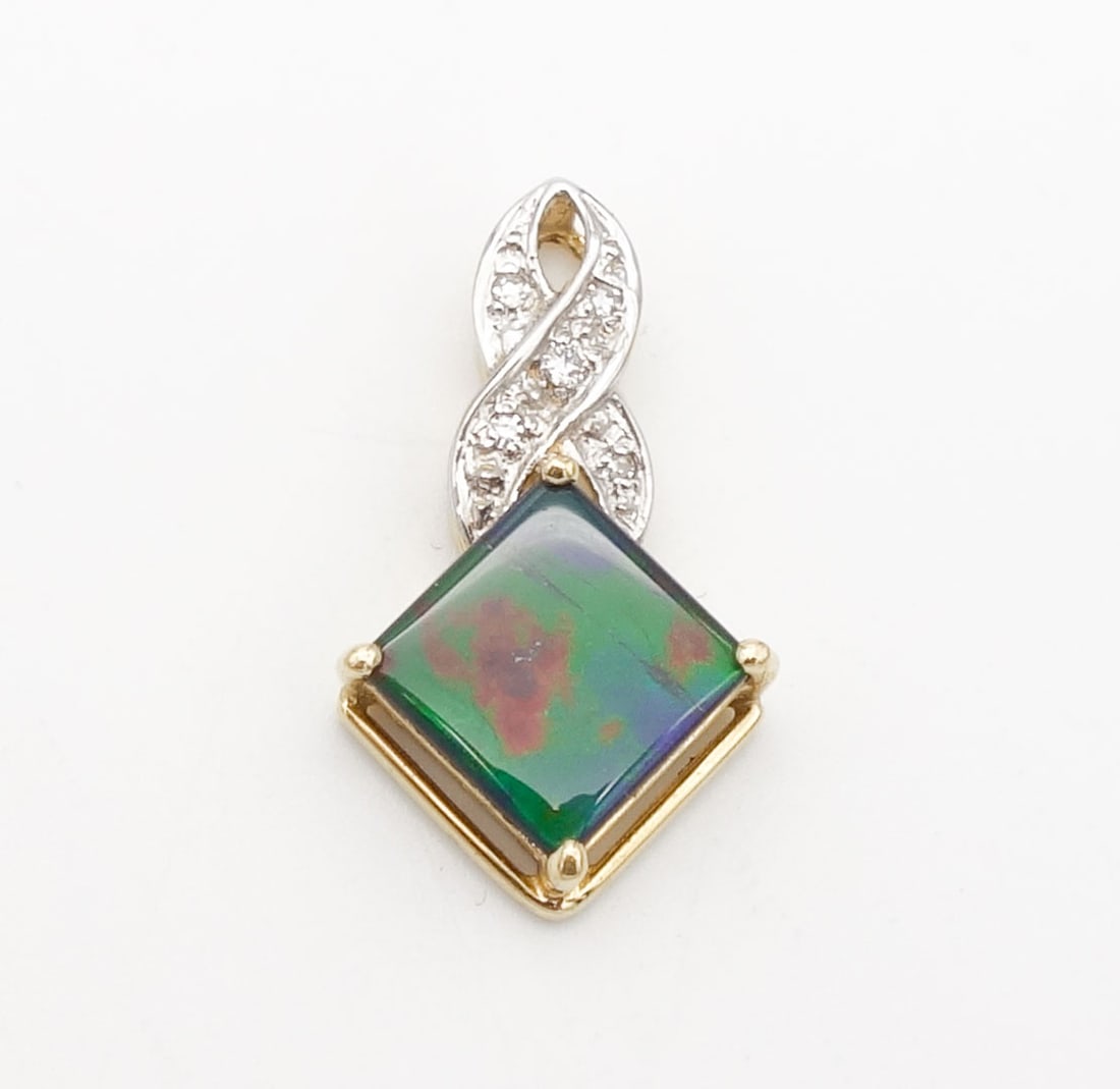 Vintage 14K Gold Ammolite Diamond Necklace Pendant (1 of 3)