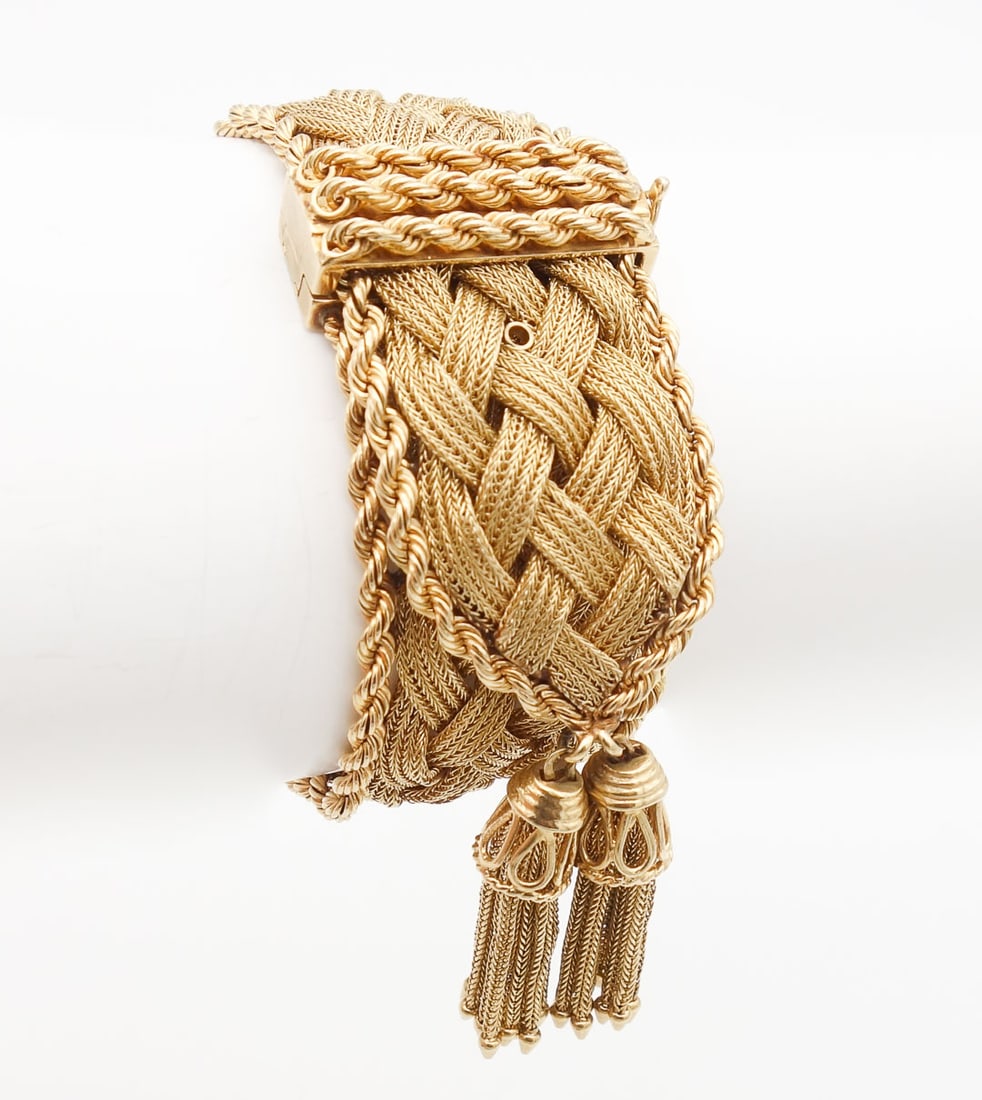 Vintage Large 14K Gold Woven Tassel Bracelet (1 of 6)
