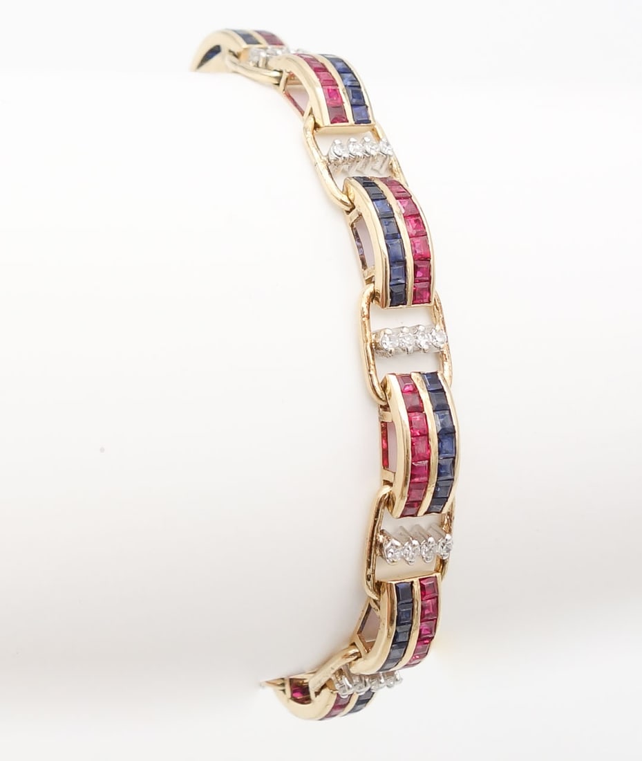 Vintage 14K Gold Ruby Sapphire Diamond Bracelet (1 of 5)