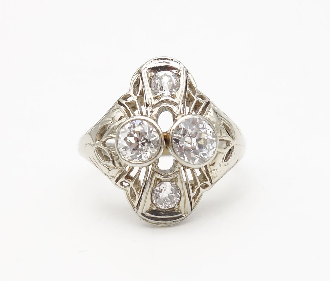 Antique Art Deco 14K White Gold Filigree 0.75tcw Diamond Ring Size 4 (1 of 5)