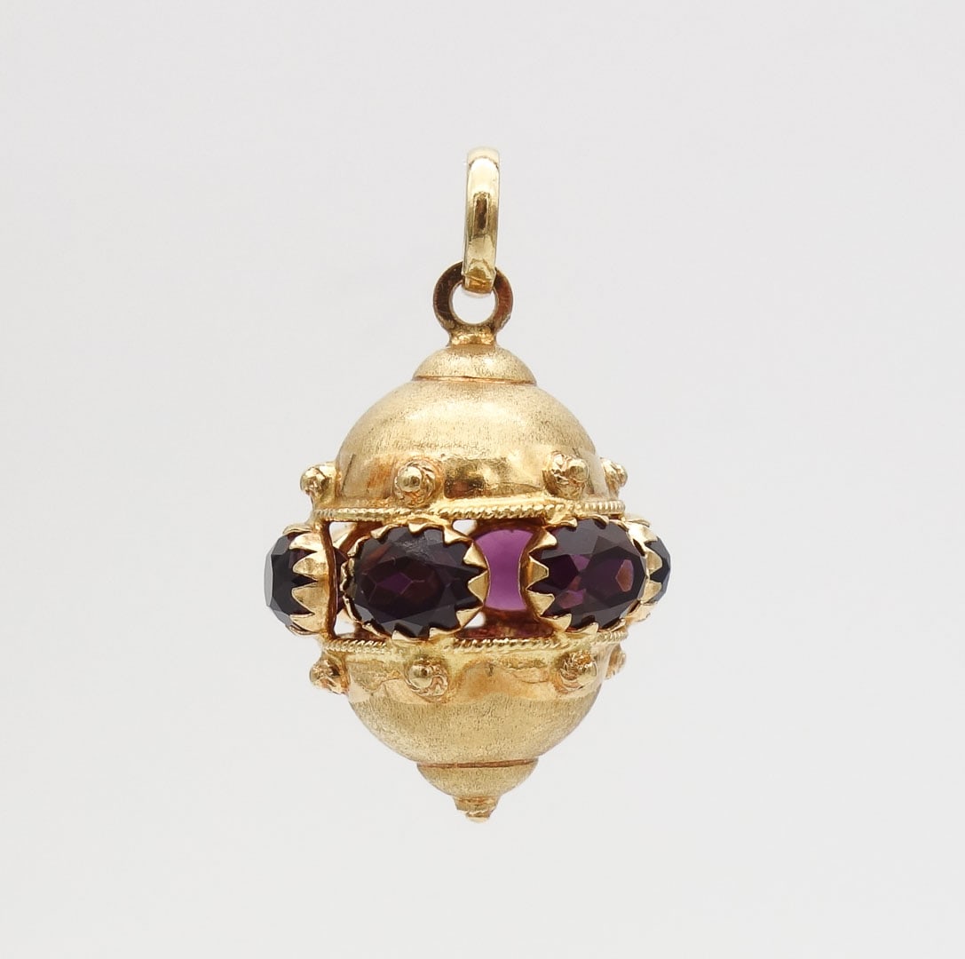 Antique 18K Gold Italian Amethyst Ornate Watch Fob Charm (1 of 9)