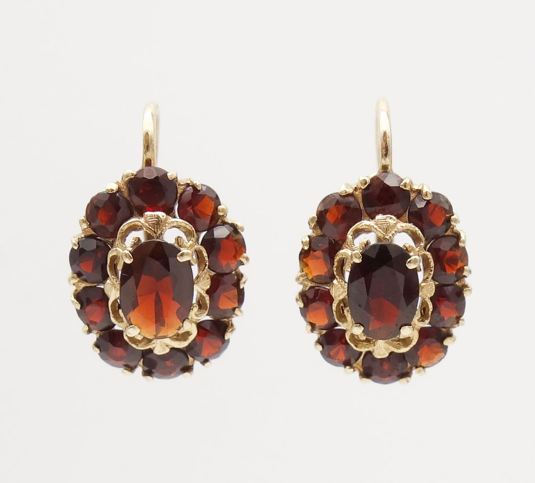 Antique 14K Gold Bohemian Garnet Dangle Earrings (1 of 4)