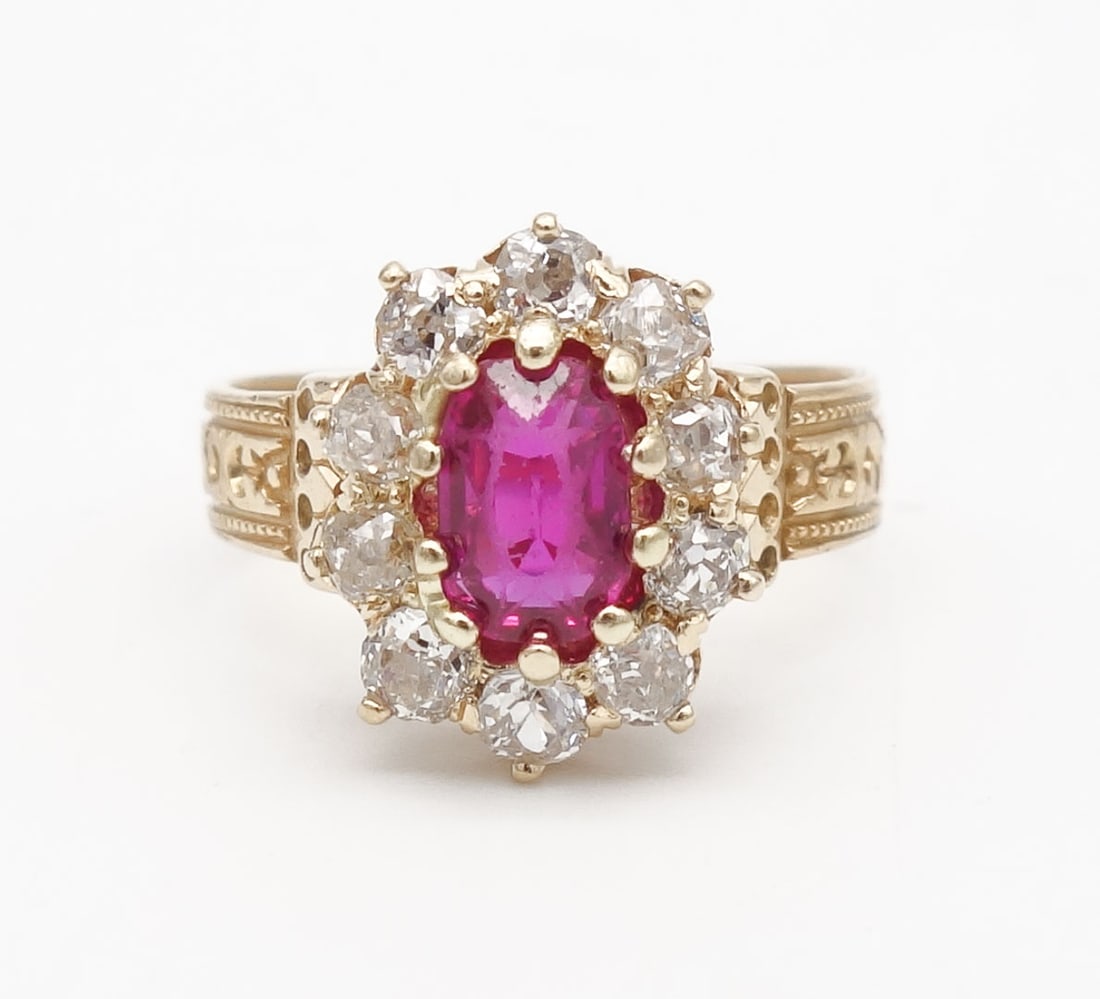 Antique 19c Victorian 18K Gold Ruby Diamond Ladies Ring Size 6 (1 of 6)