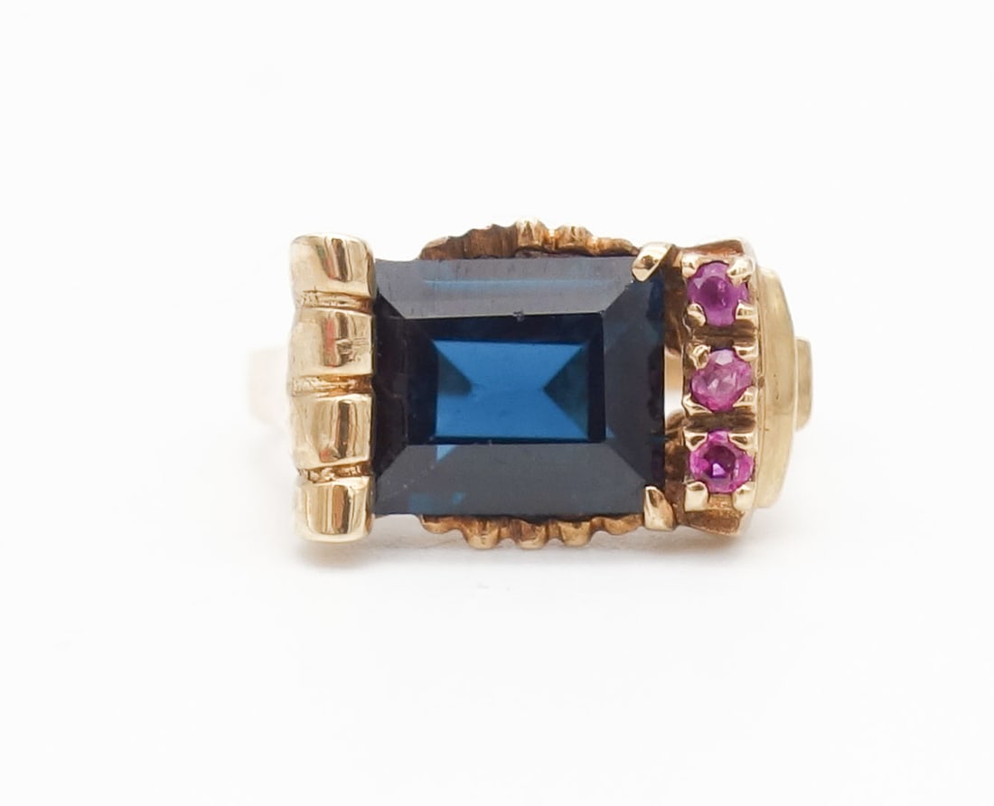 Vintage Retro Rose Gold Blue and Natural Pink Sapphire Ladies Ring Size 6.75 (1 of 5)