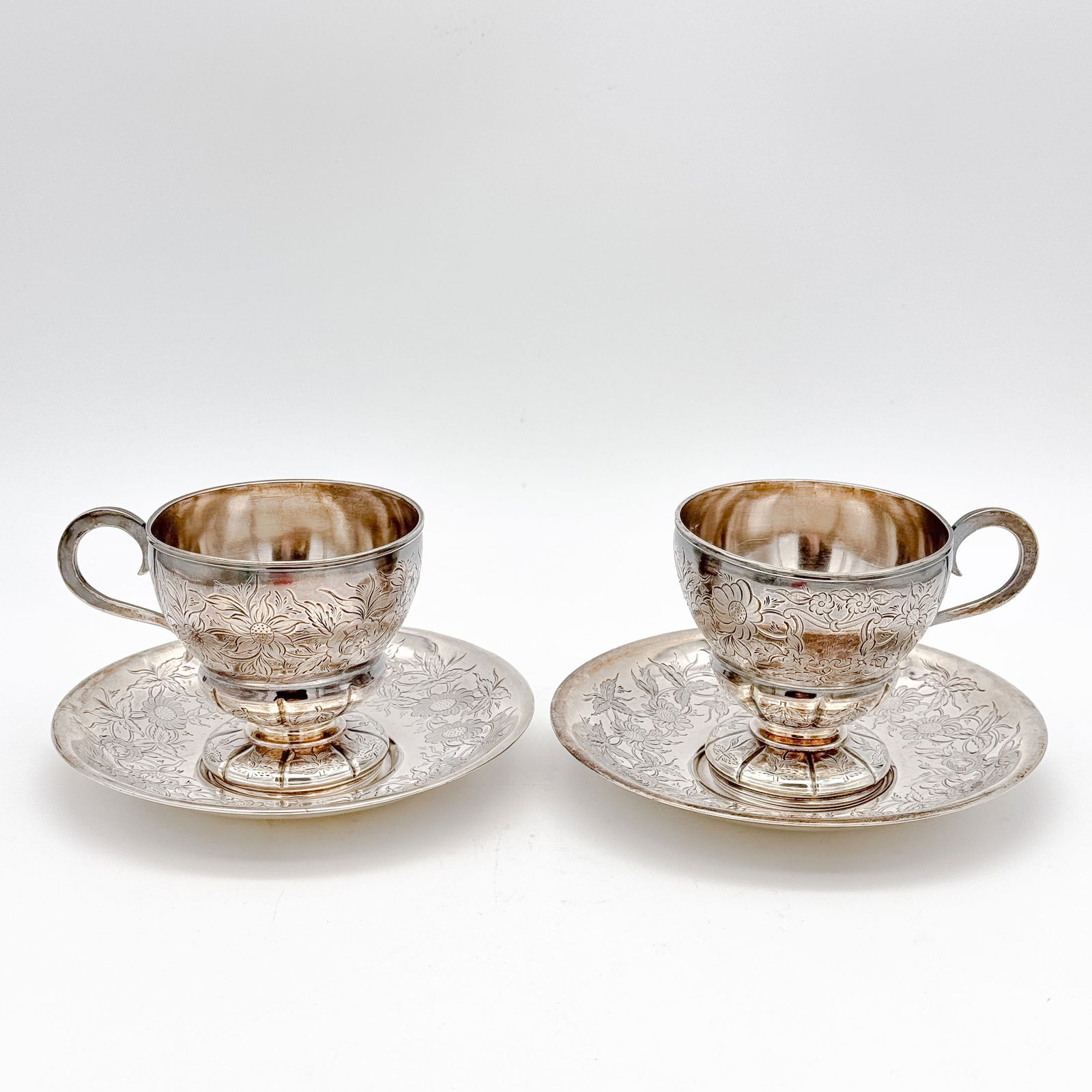 Two antique 19th Century Russian Imperial 84 Silver Cup and Saucer sets (1 of 13)