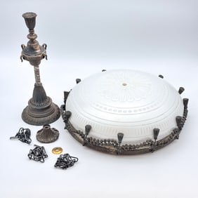 Steuben Calcite 18in Hanging Silvered Bronze Light Fixture