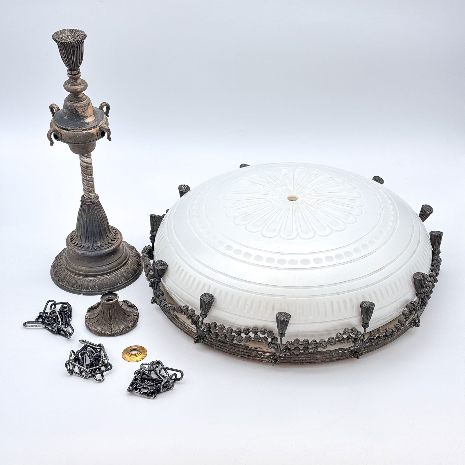 Steuben Calcite 18in Hanging Silvered Bronze Light Fixture (1 of 17)