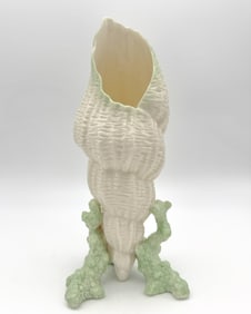 Belleek, 2nd Black Mark Painted Green Coral Shell Vase