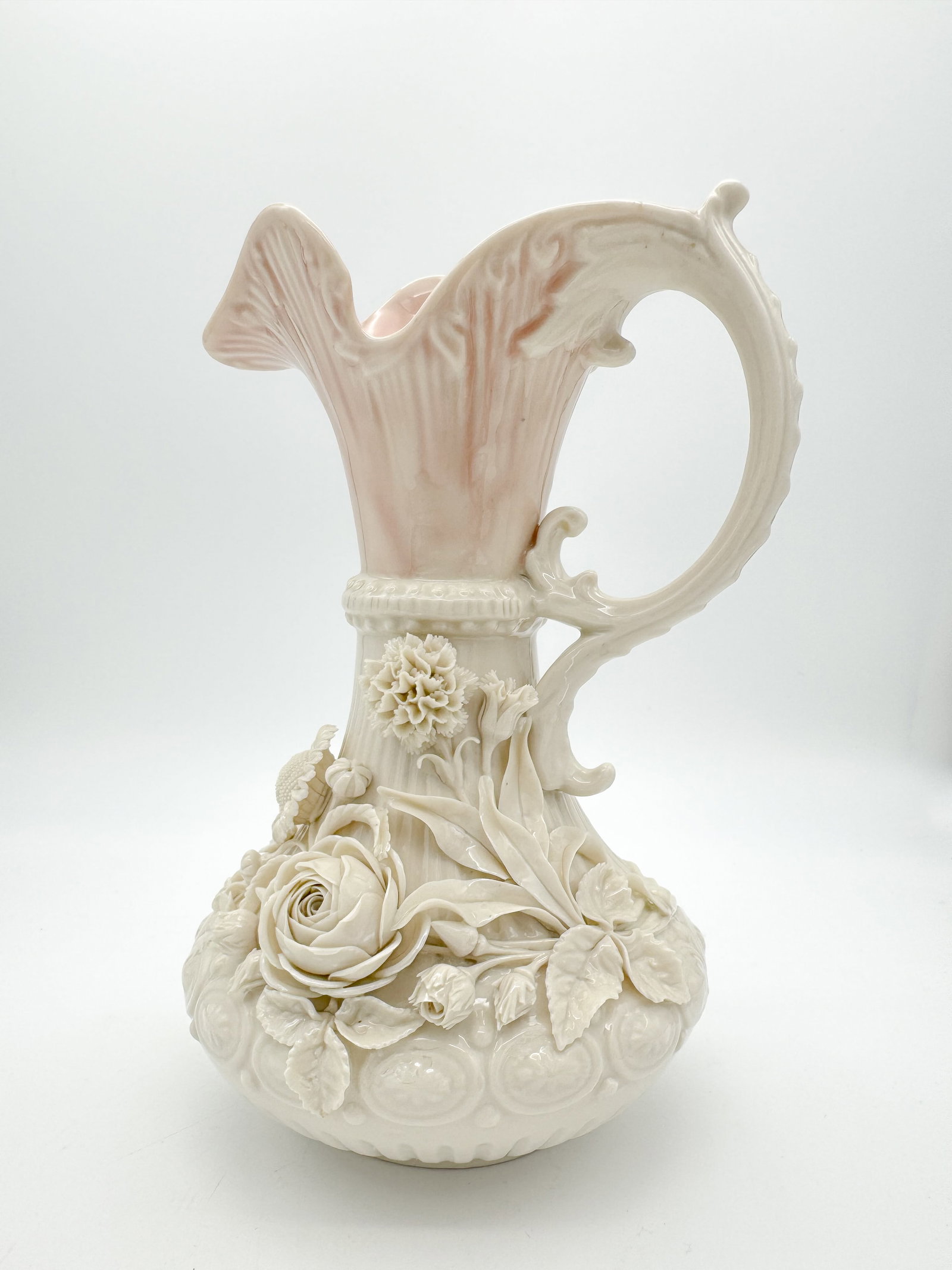 Belleek, 2nd Black Mark Painted Flowered Aberdeen Jug: Belleek, 2nd Black Mark Painted Flowered Aberdeen Jug Named after Sir James Campbell Hamilton Gordon, 7th Earl and 1sr Marquis of Aberdeen, Viceroy of Ireland 1886 and 1905-1915. 2nd Black Mark, 1891 