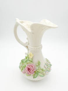 Belleek, 3rd Black Mark Painted Flowered Aberdeen Jug,: Belleek, 3rd Black Mark Painted Flowered Aberdeen Jug, 3rd Black Mark, 1926 - 1946 7.5 x 4.5 x 4.625 in.