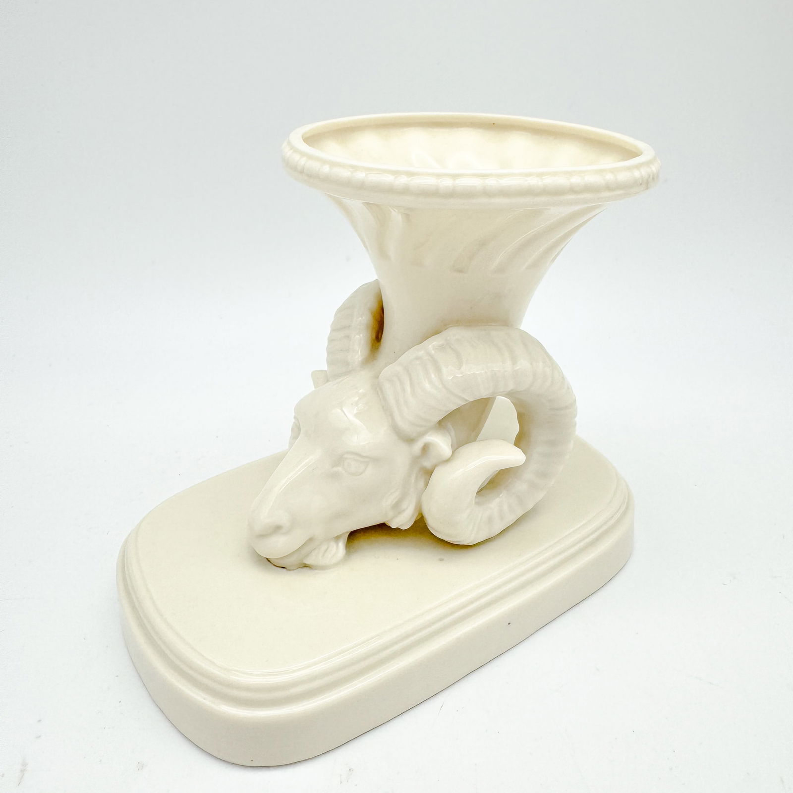 Belleek, Early 1st Black Mark Incised Mark Ram Rhyton Spill (1 of 8)