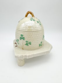 Belleek, 3rd Black Mark Shamrock Three Leg Honey Pot