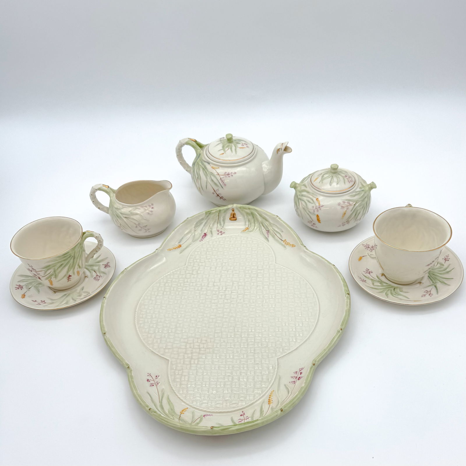 Belleek, 8 pc Gilded Grass Tea Ware Set (1 of 17)