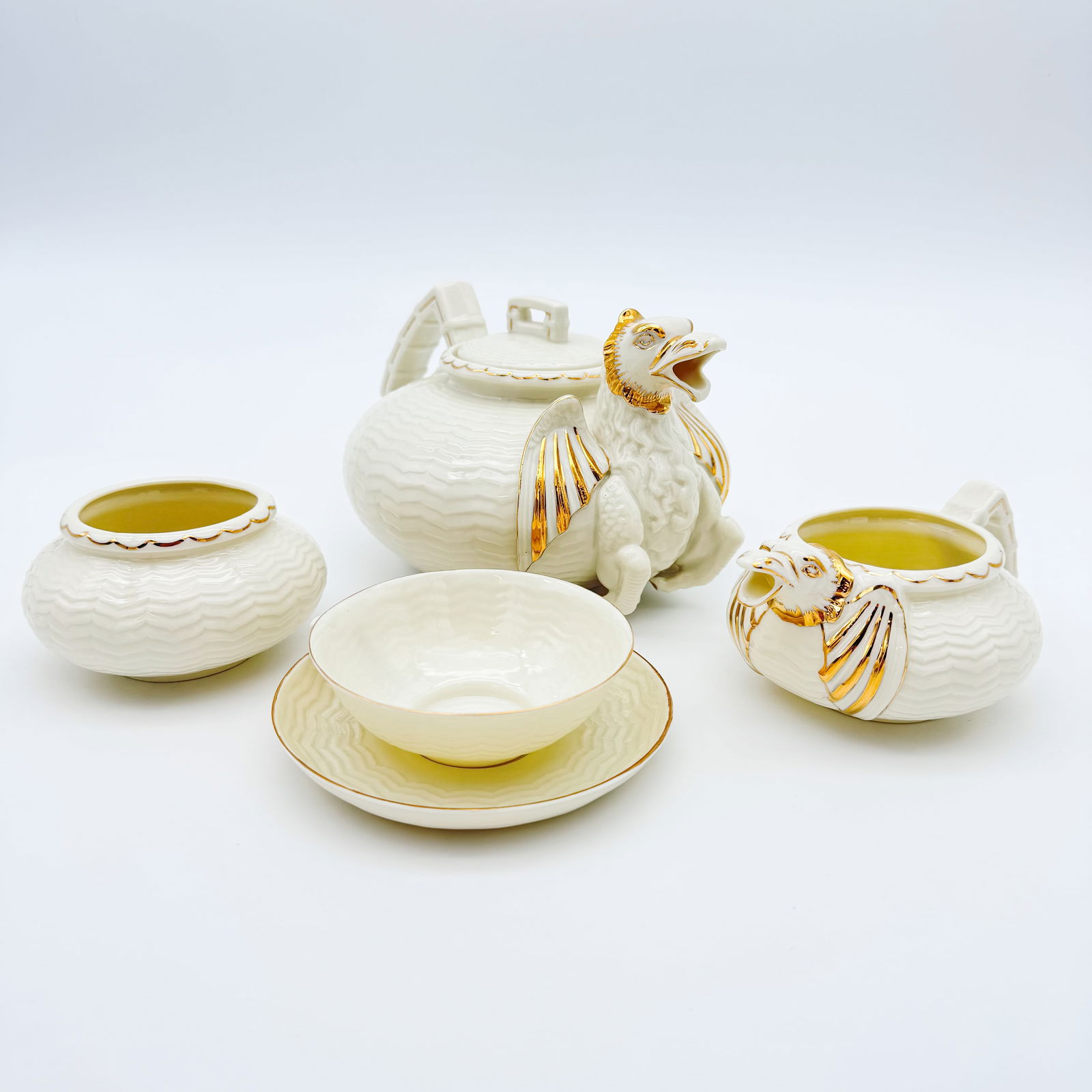Belleek, 5pc Gilded Chinese Dragon Tea Ware Set (1 of 13)