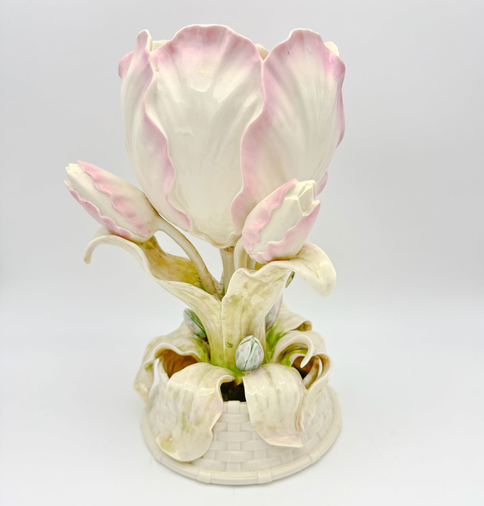 Belleek, 1st Black Mark Painted Tulip Centerpiece (1 of 7)
