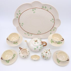 Belleek, 2nd Black Mark, 3rd Black Mark, 13 pc Shamrock Tea Ware Set