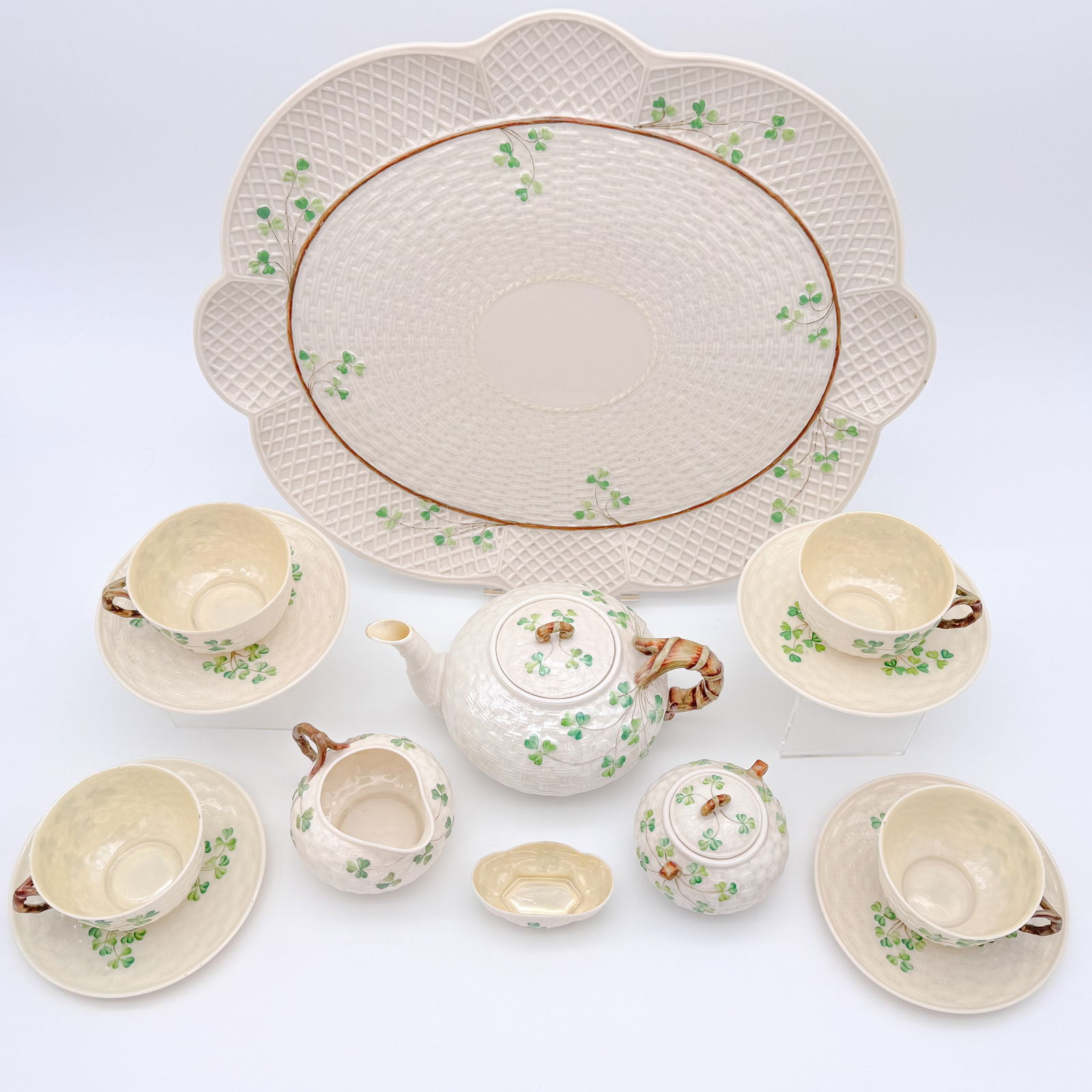 Belleek, 2nd Black Mark, 3rd Black Mark, 13 pc Shamrock Tea Ware Set (1 of 19)