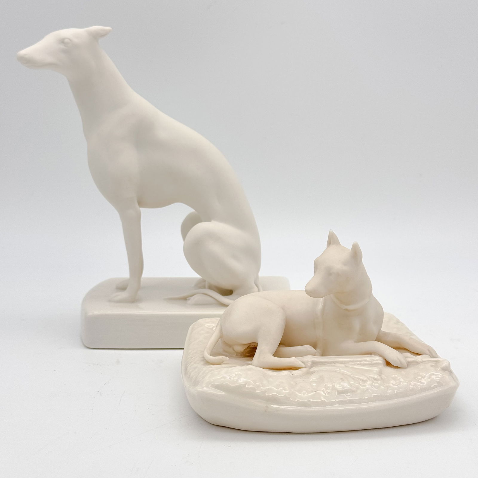 Lot of two Belleek, 3rd Green Mark, Archive Collection Brown Mark, Greyhound and Dog on Cushion (1 of 8)
