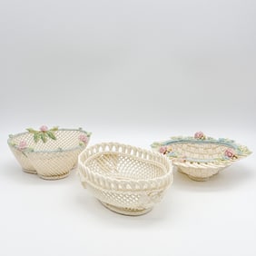 Lot of Three Belleek, Four Strand Baskets