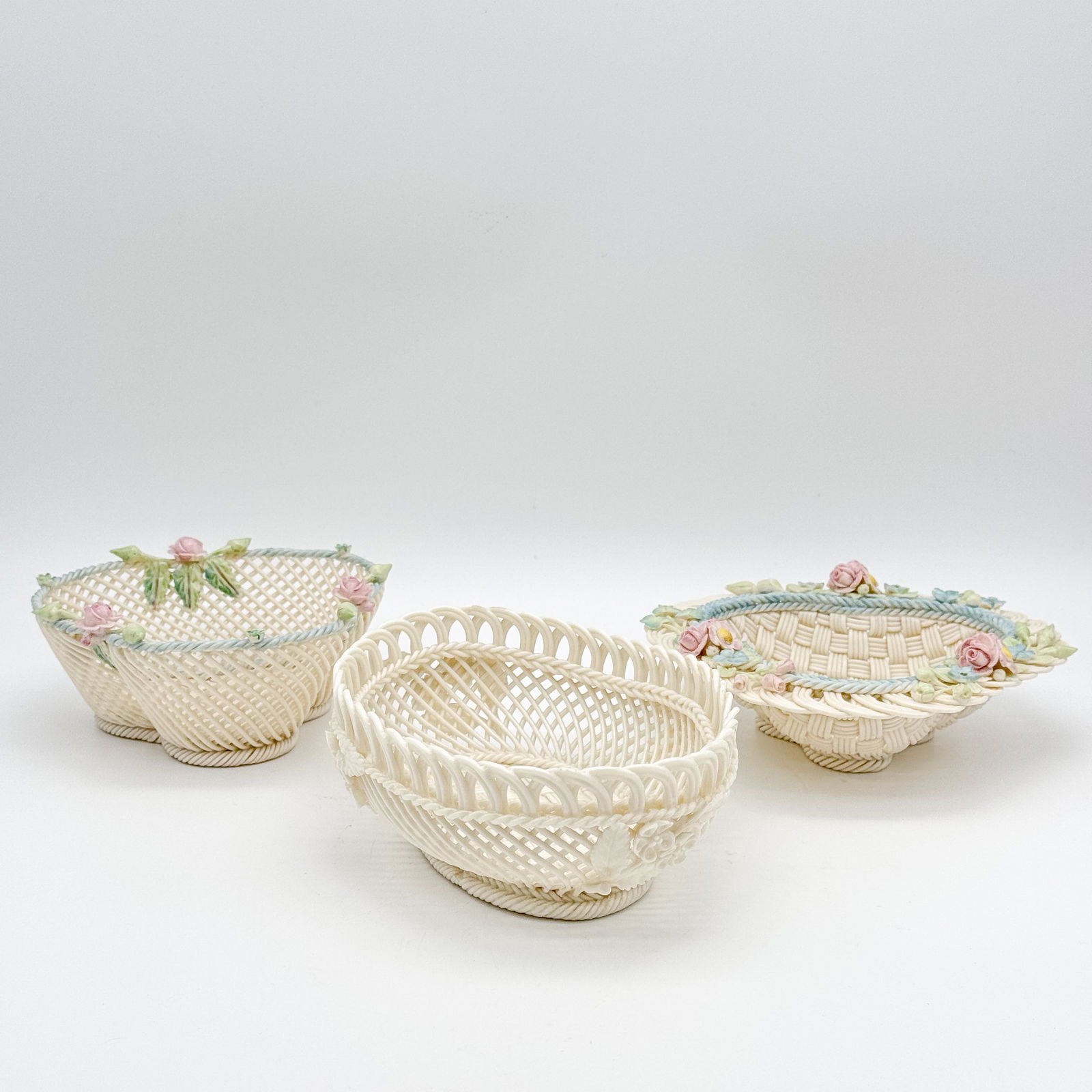 Lot of Three Belleek, Four Strand Baskets (1 of 16)