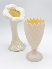 Lot of two Belleek, 1st Green Mark Feather Vase and Sunflower Vase