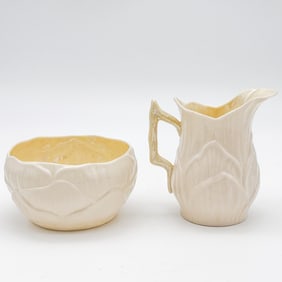 Belleek, 1st Green Mark Cream and Sugar Set