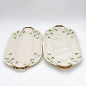 Lot of two Belleek, 3rd Black Mark Shamrock Bread Plates