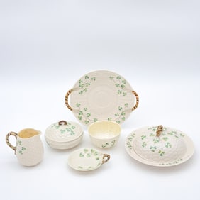Lot of six Belleek 3rd Black Mark Shamrock Serveware