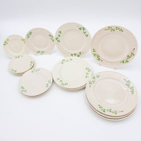 Lot of sixteen Belleek 3rd Black Mark Shamrock Plates