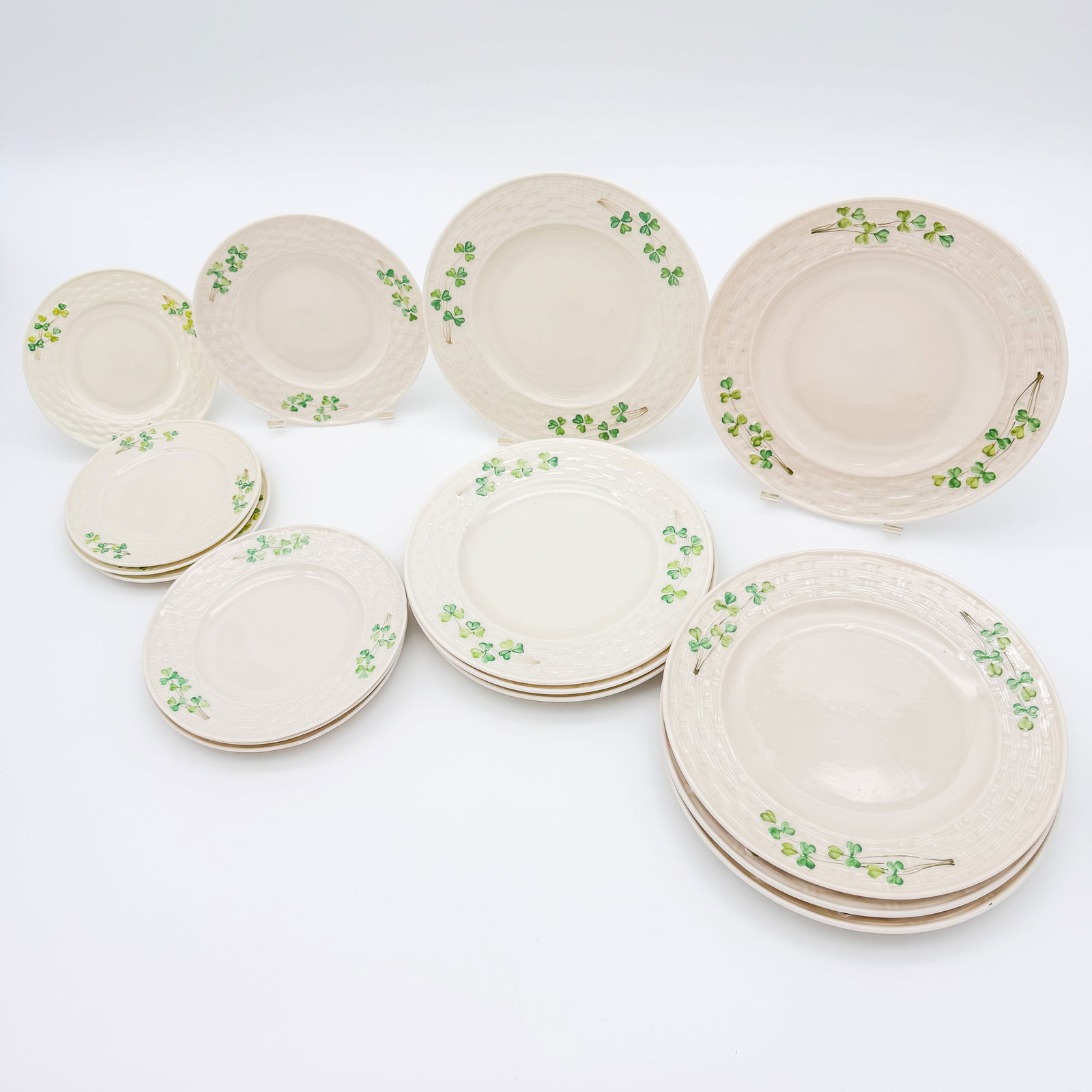 Lot of sixteen Belleek 3rd Black Mark Shamrock Plates (1 of 7)