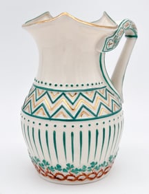 Belleek, 2nd Black Mark Gilded and Painted Harp Handle Jug