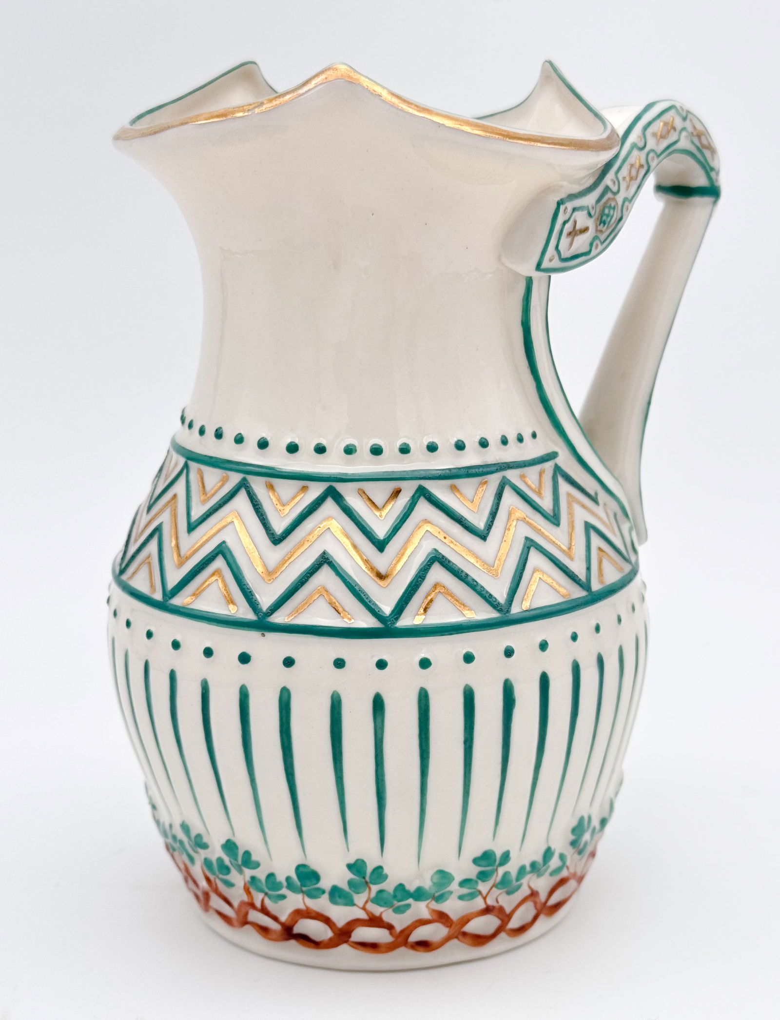 Belleek, 2nd Black Mark Gilded and Painted Harp Handle Jug (1 of 8)