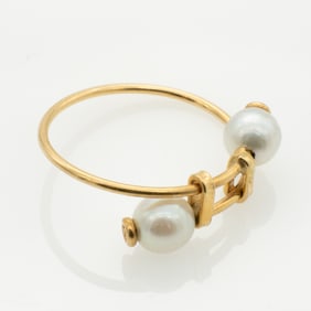 Vintage 18k Gold FC Pearl Sweetheart Ladies Ring