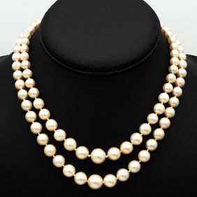Antique Ciner Cultured Pearl Two Strand Graduated 5.5-10mm Necklace 16"