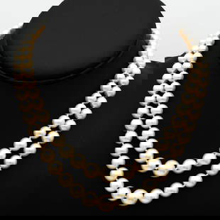 Antique Ciner Cultured Pearl Two Strand Graduated 5.5-10mm Necklace 16": Lot 10 Antique Ciner Cultured Pearl Two Strand Graduated 5.5-10mm Necklace 16" Includes Case. Ciner manufactured jewelry using real cultured pearls during the late 19th and early 20th centuries.