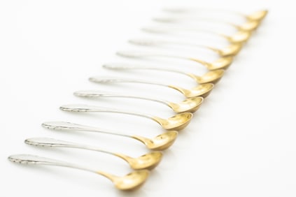 Set of 12 Gorham Sterling Silver Lyric Parcel Gilt Salt Spoons