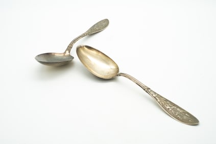 Antique Pair of Whiting Sterling SIlver Honeysuckle Serving Spoons