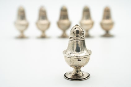 Antique Full Cased Set of Sterling Silver Footed Salt and Pepper Shakers