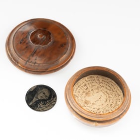 Antique Early 19th Century, Treen Wood Pocket Holder including Lord‘s Prayer and Washington