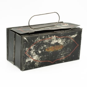 Antique Folding Painted Tin Toleware Lunchbox