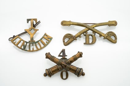 Lot 3 Antique US 19 Brass Military Insignia